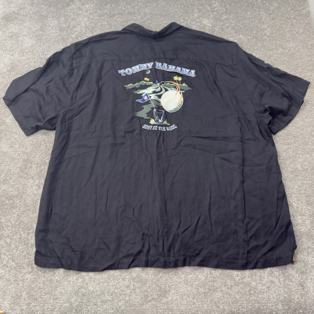 Tommy Bahama Camp Shirt Mens 3XB Black Silk Shot In The Dark Golf Embroidered